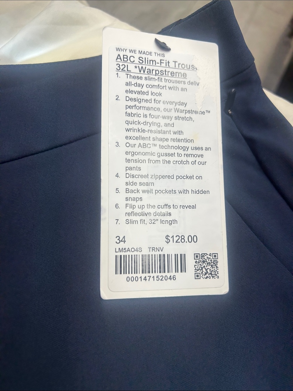 lululemon ABC SLIM FIT TROUSER 34X 32 . price is firm ! - Picture 2 of 3